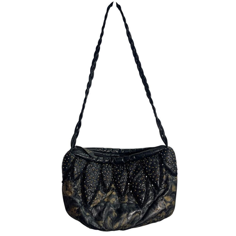 Vintage Rita Diana for Mylinka Black Metallic Rhinestone Leather Crossbody Purse